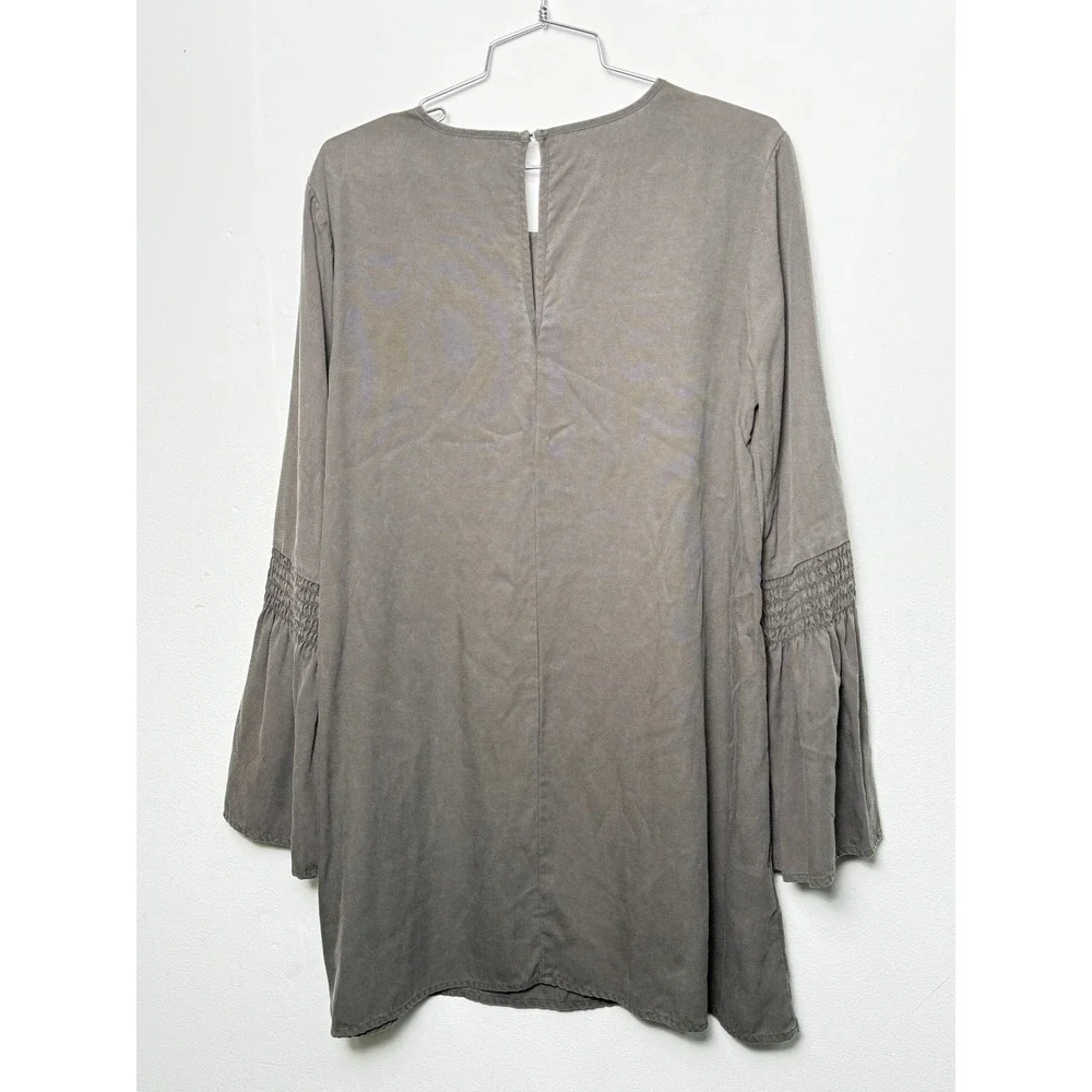 BCBGeneration Olive Green Bell Sleeve Tunic Dress  Smocked Womens M - Picture 6 of 6